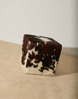 Genuine Cowhide Cube Ottoman – Tri-Color Brown & White Hair-on-Hide Footstool