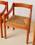 Set of x4 Original Red Stain Carimate Carver Chairs by Vico Magistretti