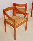 Set of x4 Original Red Stain Carimate Carver Chairs by Vico Magistretti