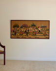 Vintage Framed European Folk Art Tapestry Wall Hanging – Village Festival Scene