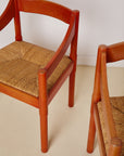 Set of x4 Original Red Stain Carimate Carver Chairs by Vico Magistretti