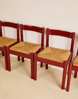 Set of x6 Oxblood Carimate Side Chairs by Vico Magistretti