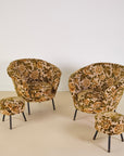 Italian Velvet Floral Armchair and Pouffe