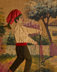 Vintage Framed European Folk Art Tapestry Wall Hanging – Village Festival Scene