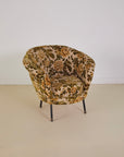 Italian Velvet Floral Armchair and Pouffe