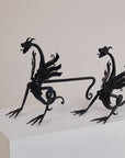 Antique Pair of Forged in Fire Wrought Iron Dragon Andirons / Fireplace Firedogs