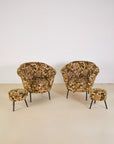 Italian Velvet Floral Armchair and Pouffe