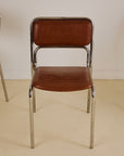 Set of 4 Bauhaus Chrome Tubular Steel and Brown Faux Leather Chairs, 80s Italy