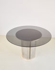 Chrome Base Dining Table with Smoked Glass Top in the Style of Antonia Astori