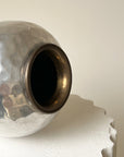Vintage hammered Chrome Metal With Brass Trim Vase