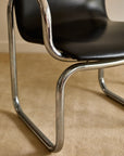 Pair of Vintage Postmodern Italian Black Leather & Tubular Chrome Cantilever Armchairs (c. 1970s–1980s)