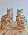 Pair of XL Ceramic Floral Cats