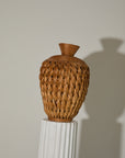 Vintage Mid-Century Woven Rattan Textured Ovoid Vase