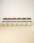 Mid Century Italian Chrome and Rattan Dining Chairs Set of X6