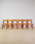 Set of x6 French Mid Century Wood and Rush Dining Chairs