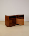 Pair of Italian Burl Walnut and Oak Bedside Tables