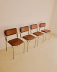 Set of 4 Bauhaus Chrome Tubular Steel and Brown Faux Leather Chairs, 80s Italy