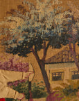 Vintage Framed European Folk Art Tapestry Wall Hanging – Village Festival Scene