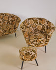 Italian Velvet Floral Armchair and Pouffe