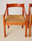 Set of x4 Original Red Stain Carimate Carver Chairs by Vico Magistretti