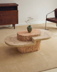 Sculptural Two-Tier Faux Travertine Coffee Table