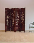 Vintage Chinoiserie Mahogany Room Divider Screen with Mother-of-Pearl Inlay