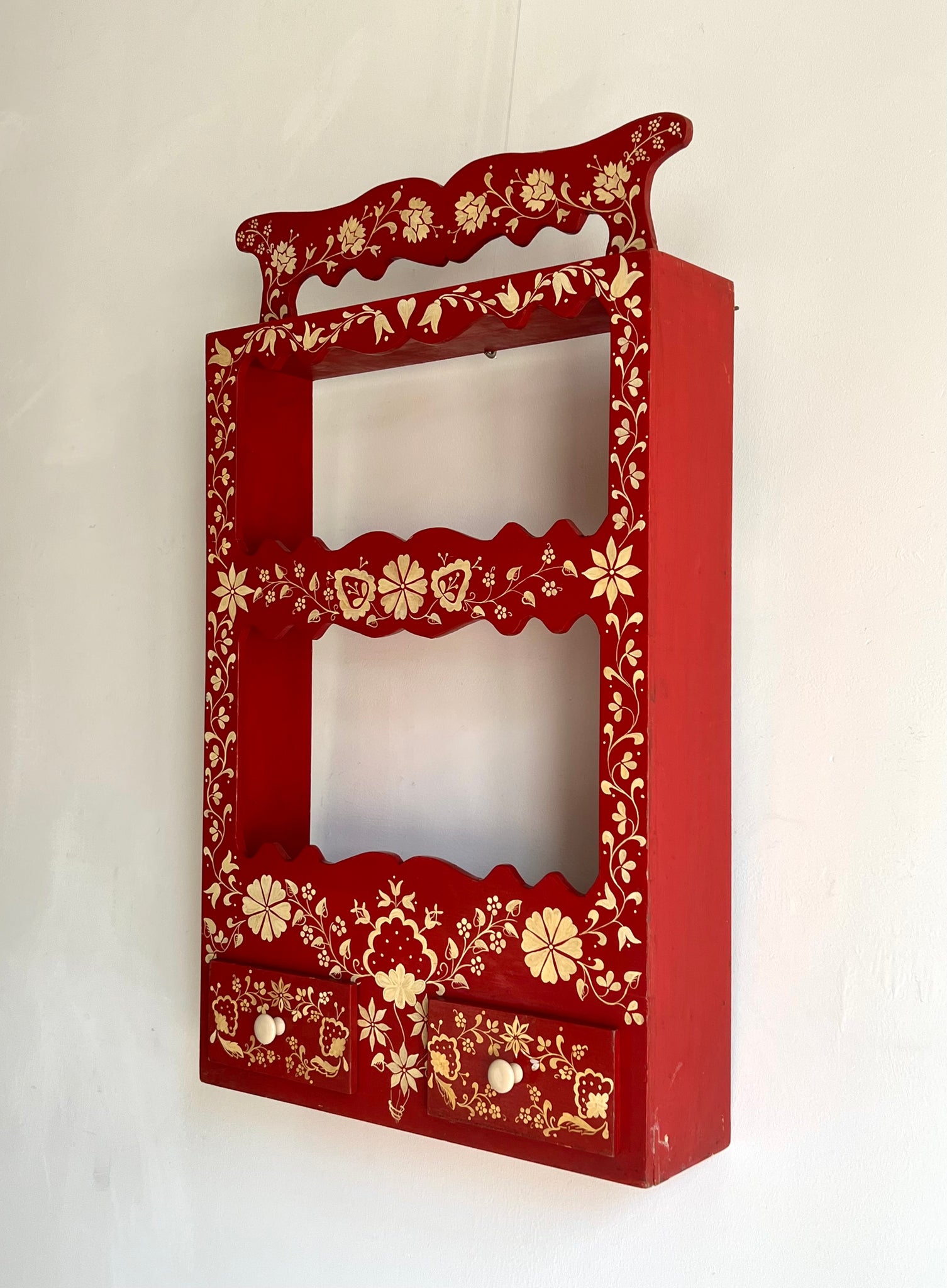 Red Hungarian Hand Painted Kitchen Shelf