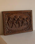 Antique 19th Century Hand-Carved Solid Oak Wooden Relief Plaque – Dancing Cherubs