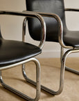 Pair of Vintage Postmodern Italian Black Leather & Tubular Chrome Cantilever Armchairs (c. 1970s–1980s)