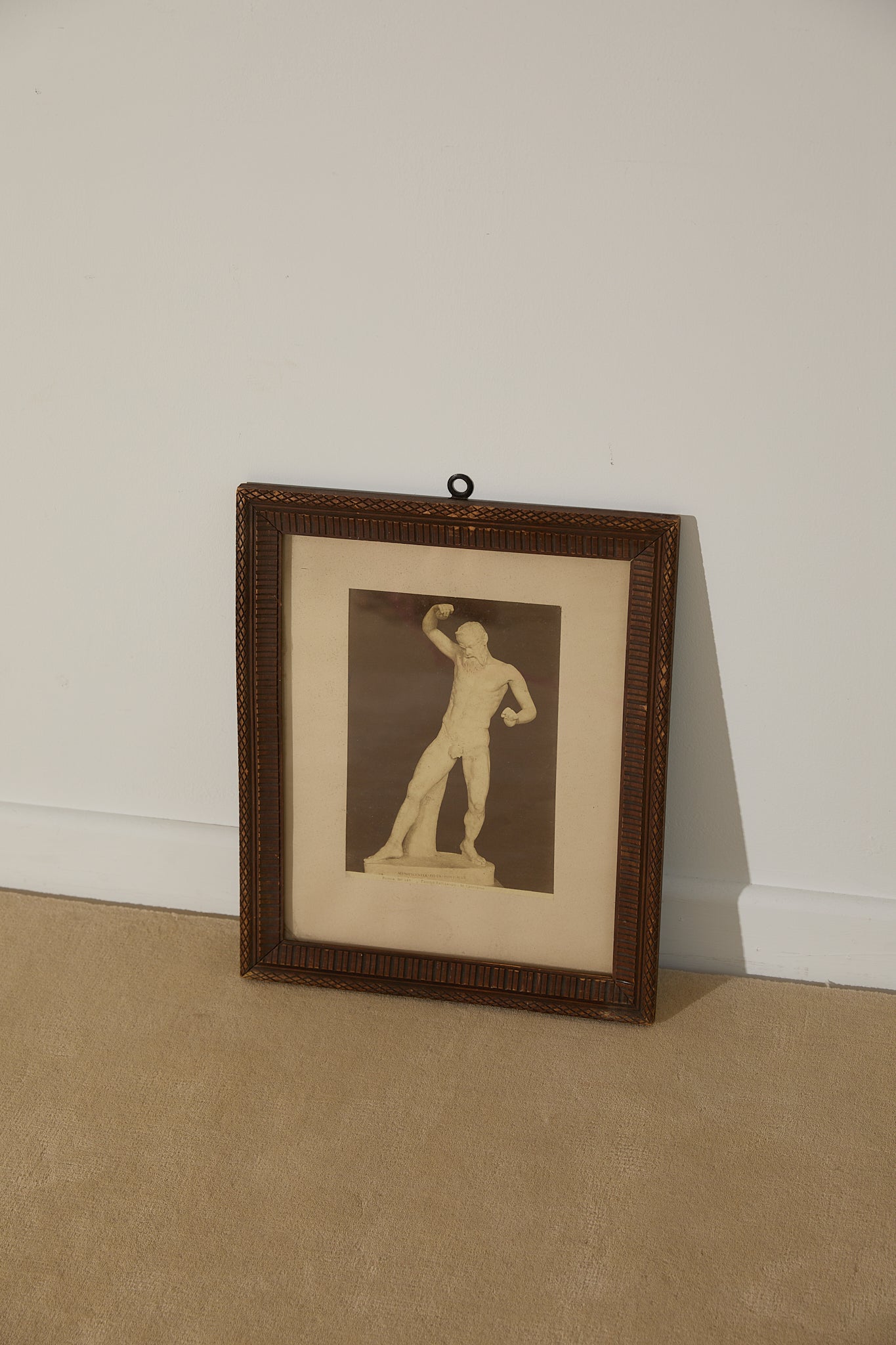 Vintage Classical Greek Nude Male Statue Photo – Ornate Geometric Parquet Framed Print