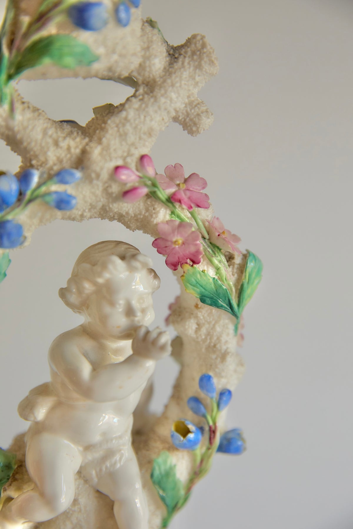 19th Century Porcelain Cherub Candleholder