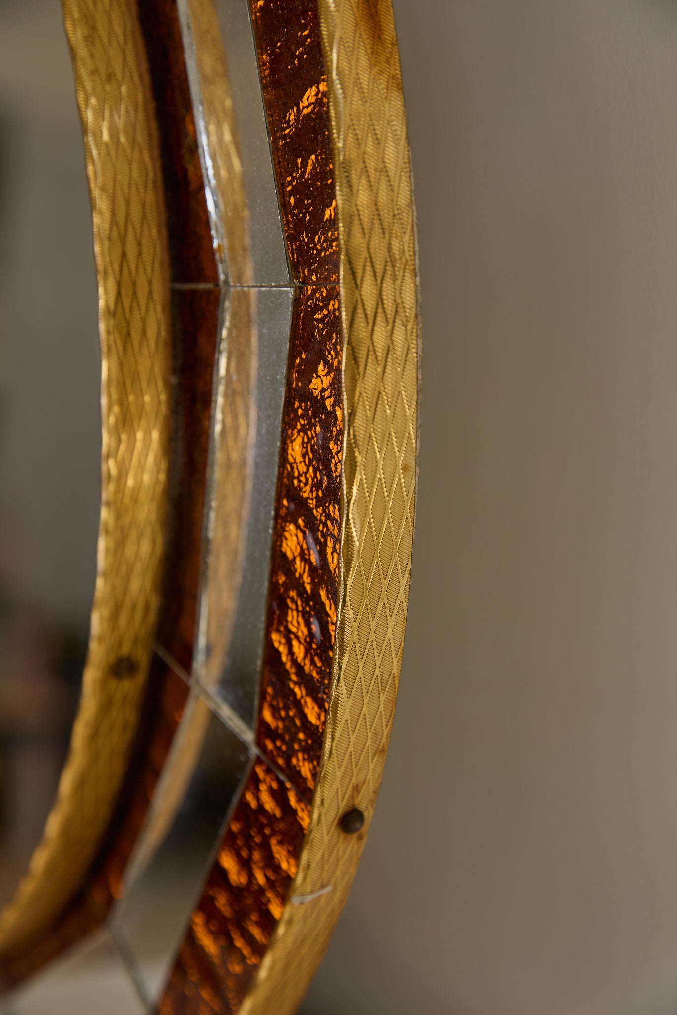 Italian Mirror With Orange Glass Mosaic Frame