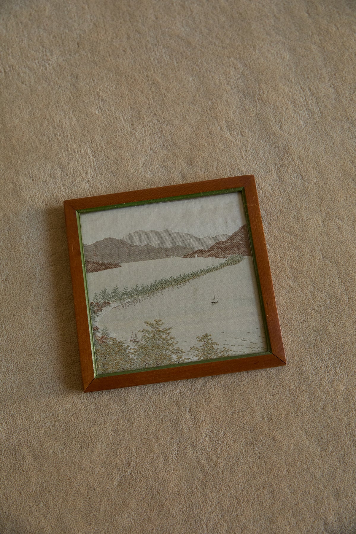 Vintage Japanese Hand-Embroidered Silk Landscape Art – Framed Set of 6