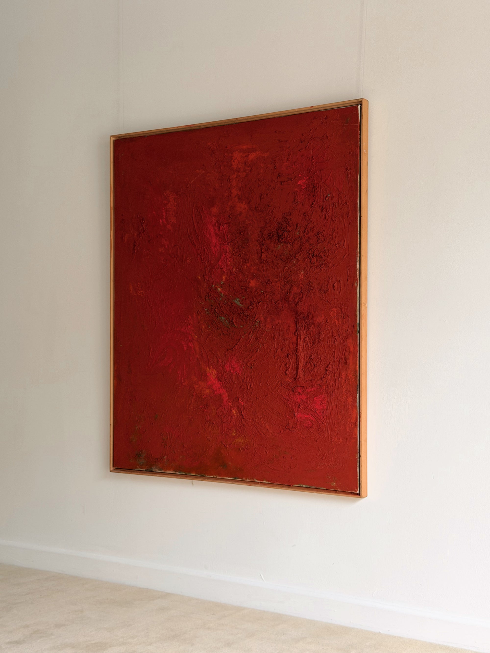Vintage Mid-Century Abstract Expressionist Monochrome Red Canvas (c. 1960s–1970s)