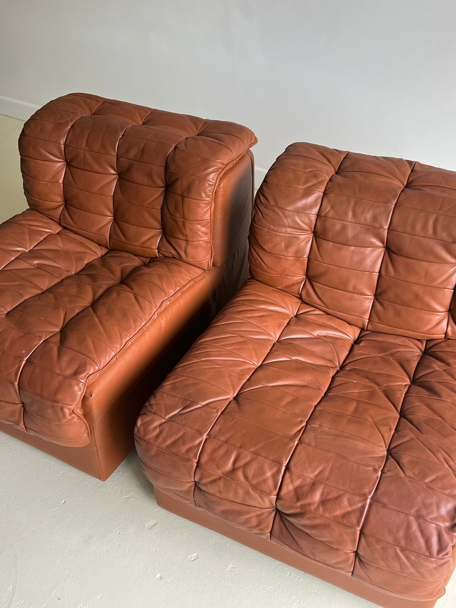 Pair of Patchwork Leather Lounge Chairs by DeSede 1970s