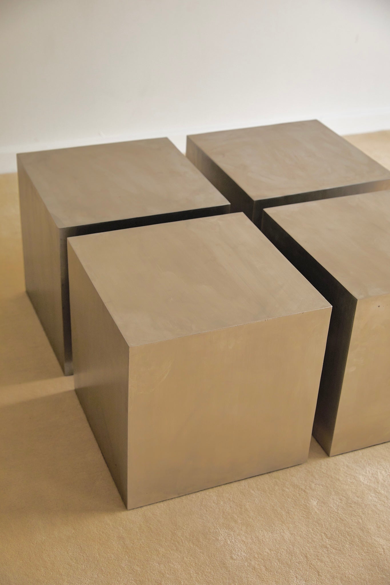 Mid-Century French Modernist Stainless Steel "Cube" Coffee / Side Tables Attributed to Maria Pergay