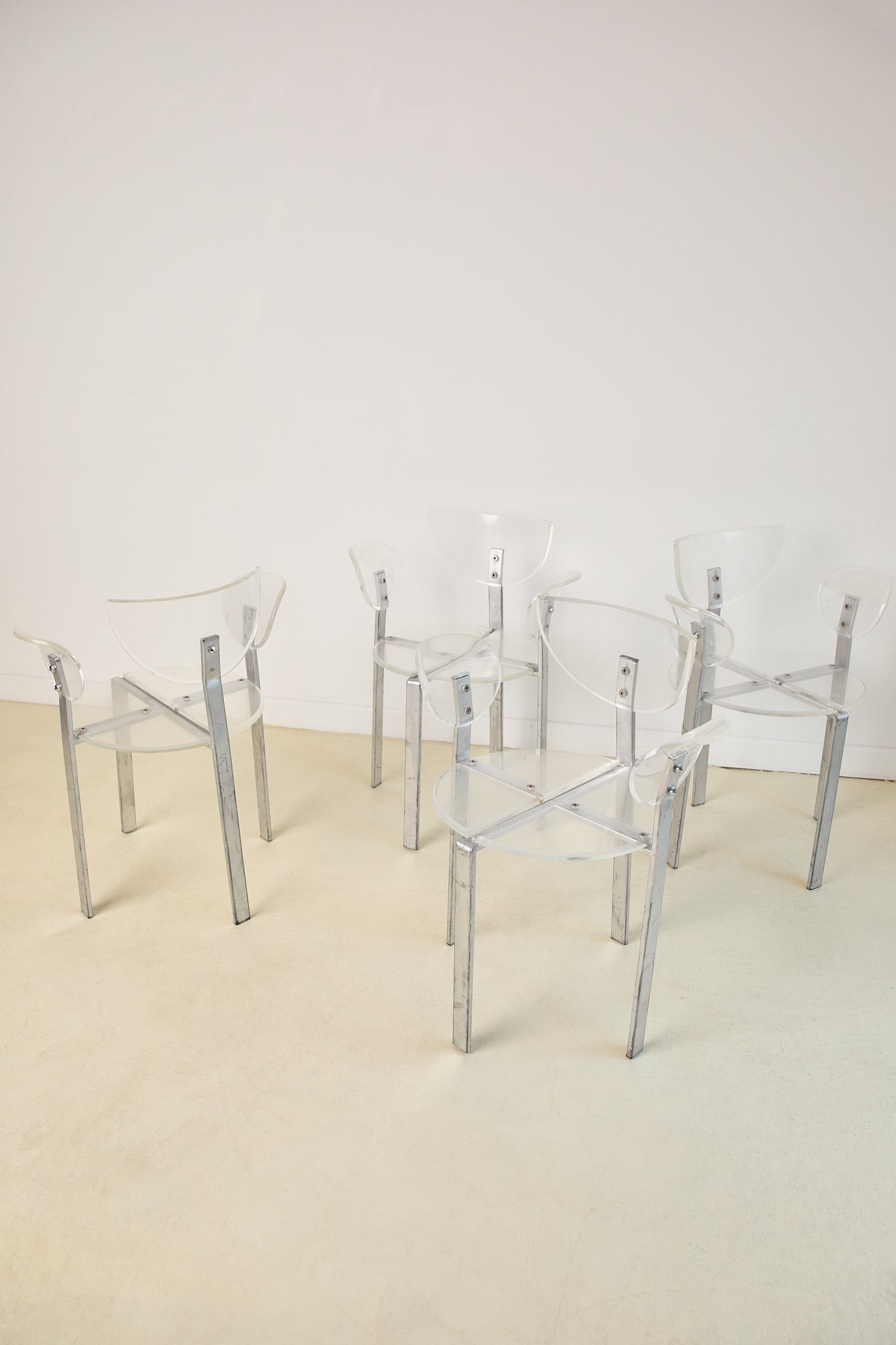 Set of x4 Lucite and Chrome 1980s Postmodern Dining Chairs