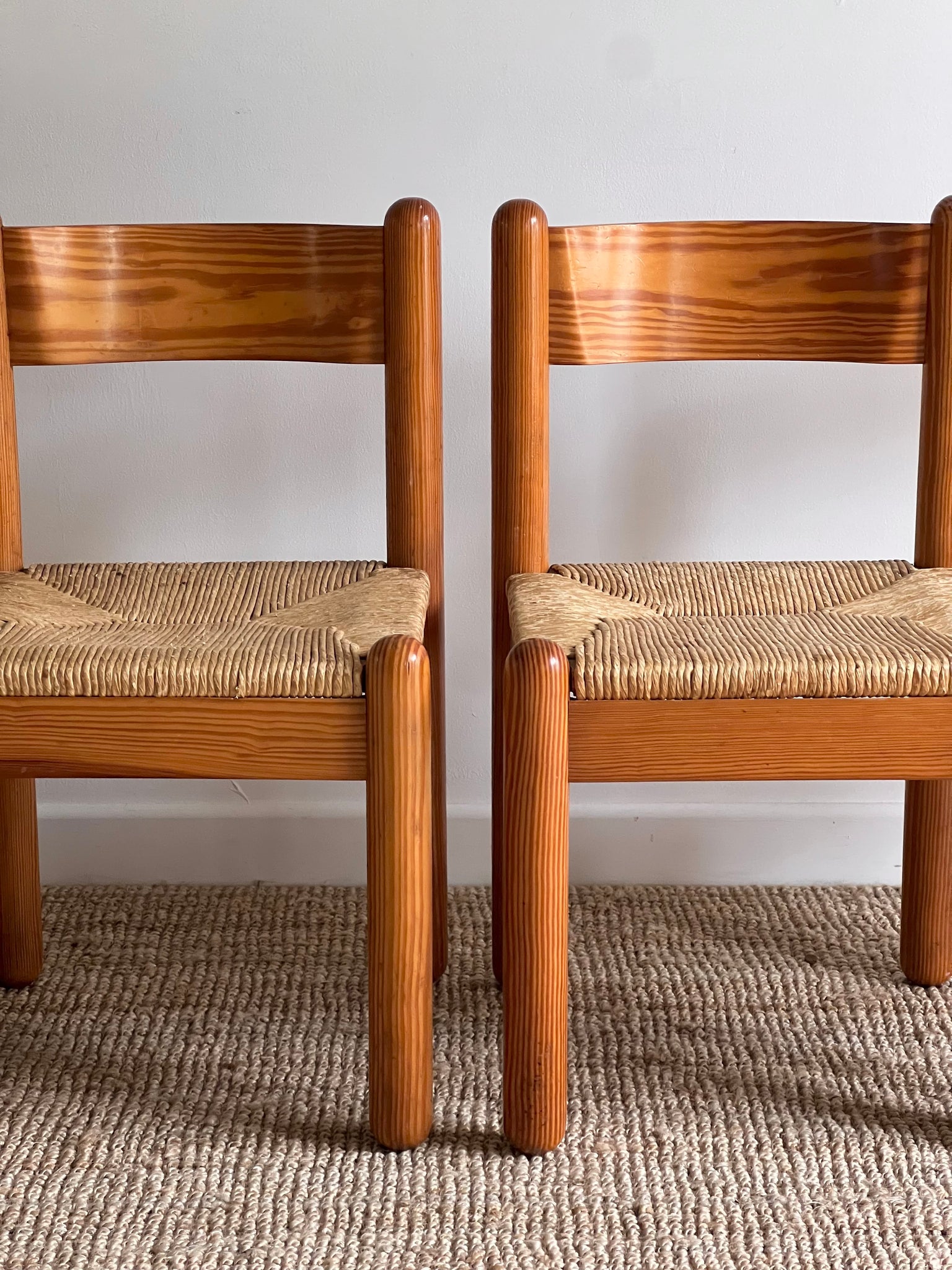 Set of x4 Pine and Rush Dining Chairs