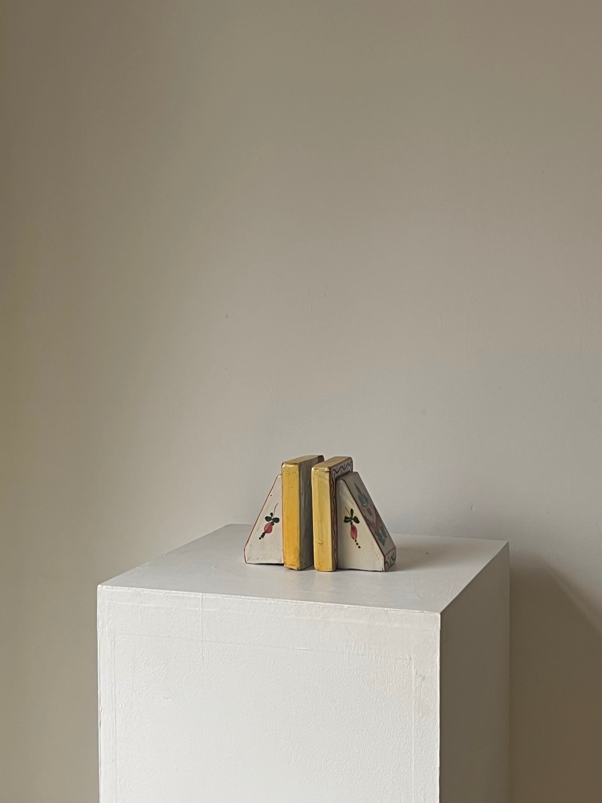 French Hand Painted Ceramic Bookends