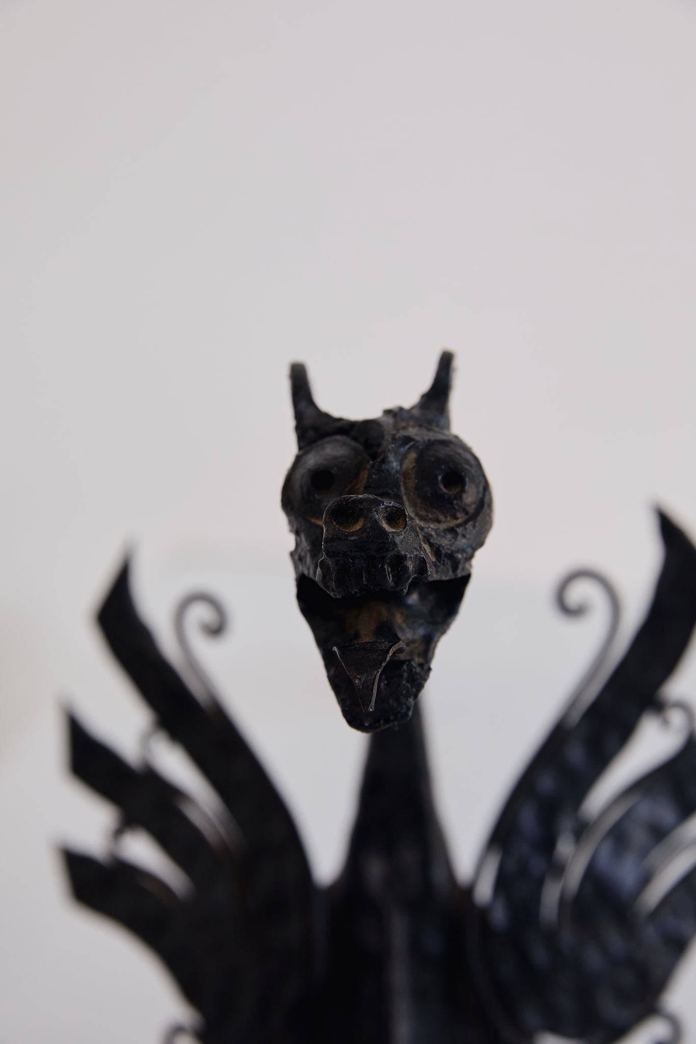 Antique Pair of Forged in Fire Wrought Iron Dragon Andirons / Fireplace Firedogs