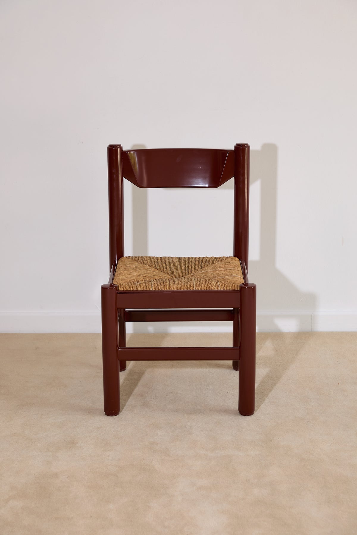 Mid-Century Modern Dining Set – Rectangular Wood Table with 6 Rush-Seat Chairs