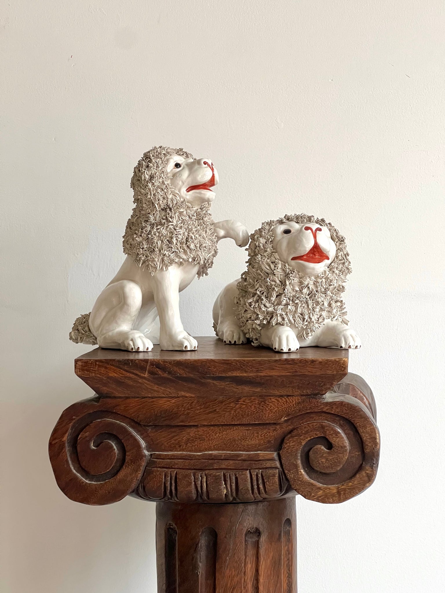 Pair of 19th Century Italian Faience Ceramic Lions