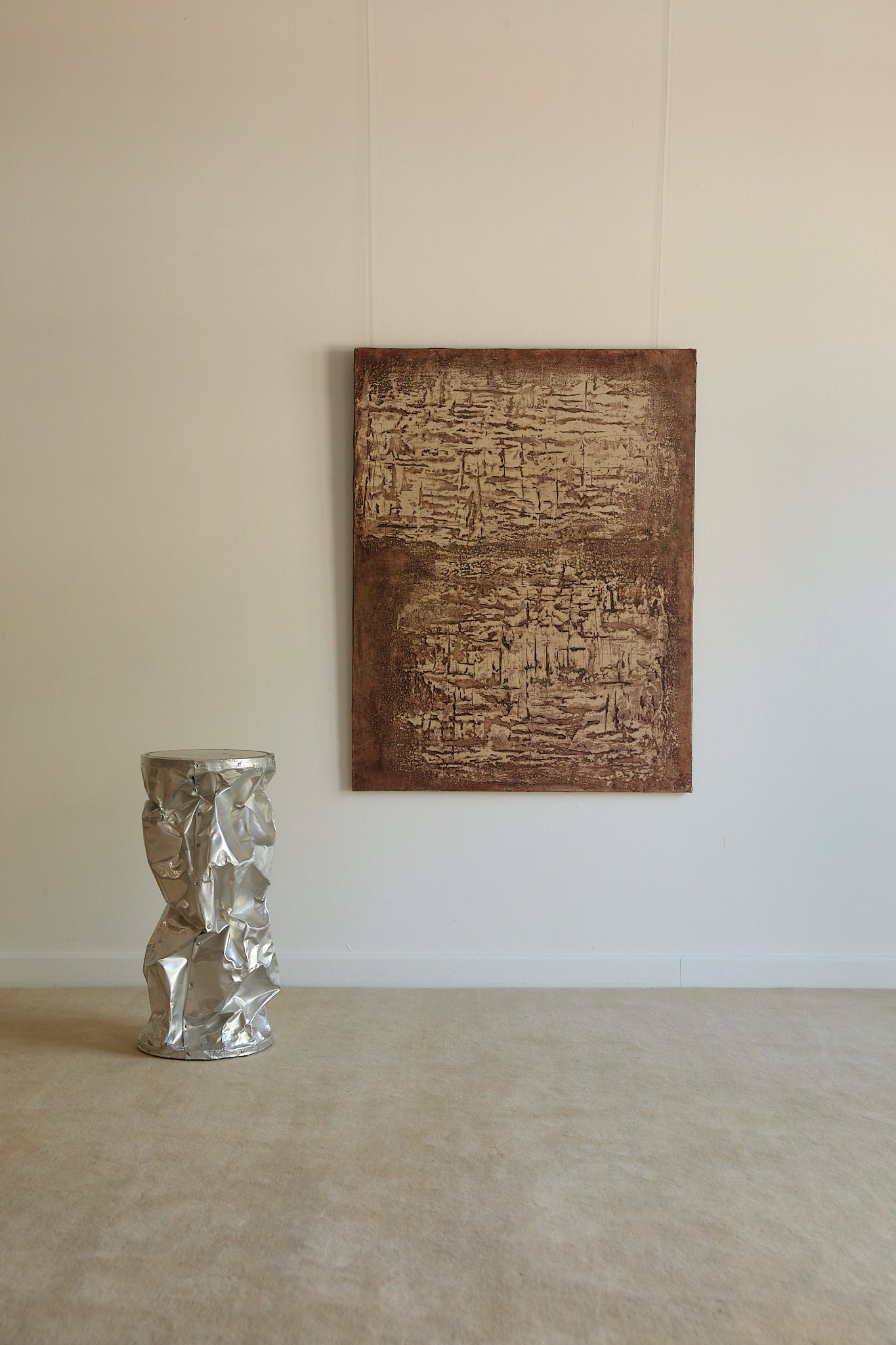 Mid-Century Modern Abstract Mixed-Media Painting by Sautrec, 1973