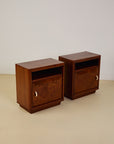 Pair of Italian Burl Walnut and Oak Bedside Tables