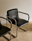 Pair of Vintage Postmodern Italian Black Leather & Tubular Chrome Cantilever Armchairs (c. 1970s–1980s)