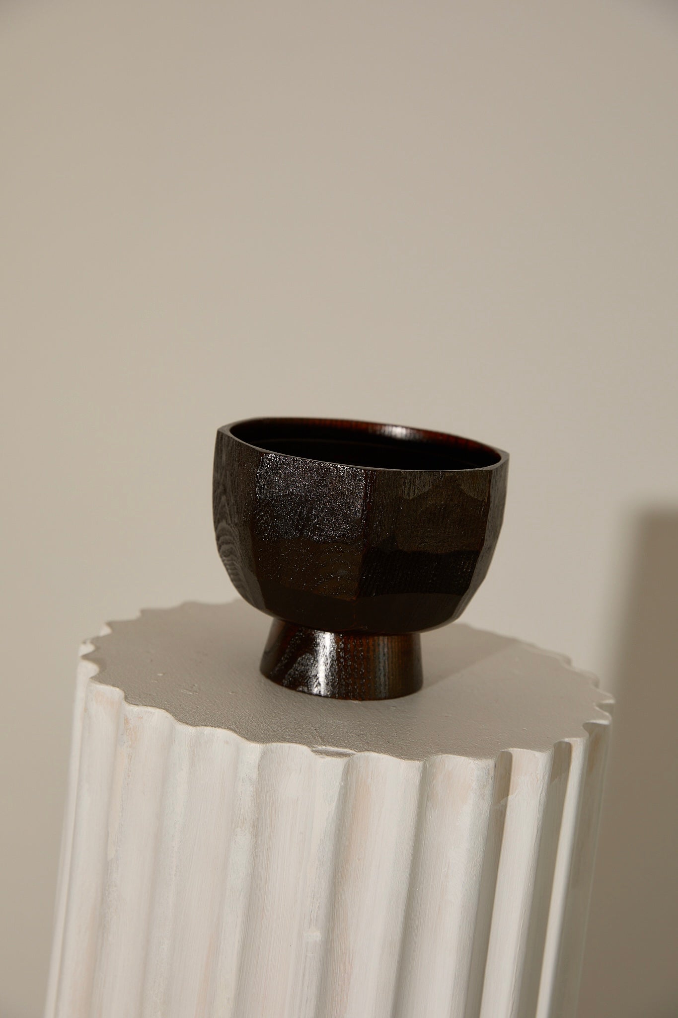 Vintage Japanese Hand Carved Zelkova Wood Pedestal Bowl