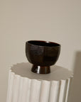 Vintage Japanese Hand Carved Zelkova Wood Pedestal Bowl