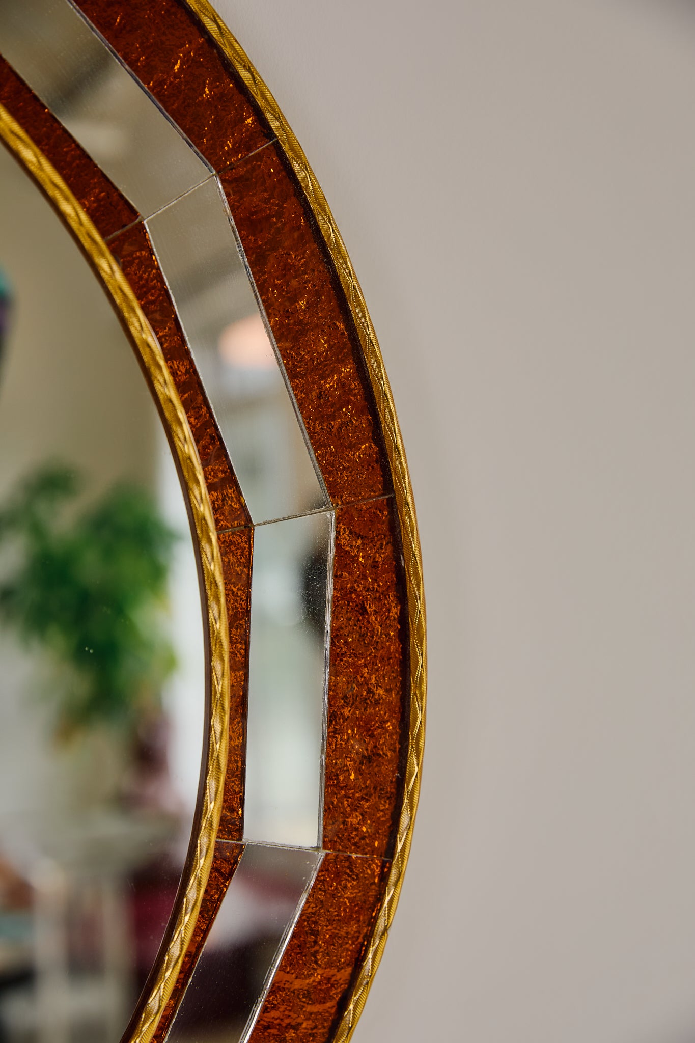 Italian Mirror With Orange Glass Mosaic Frame