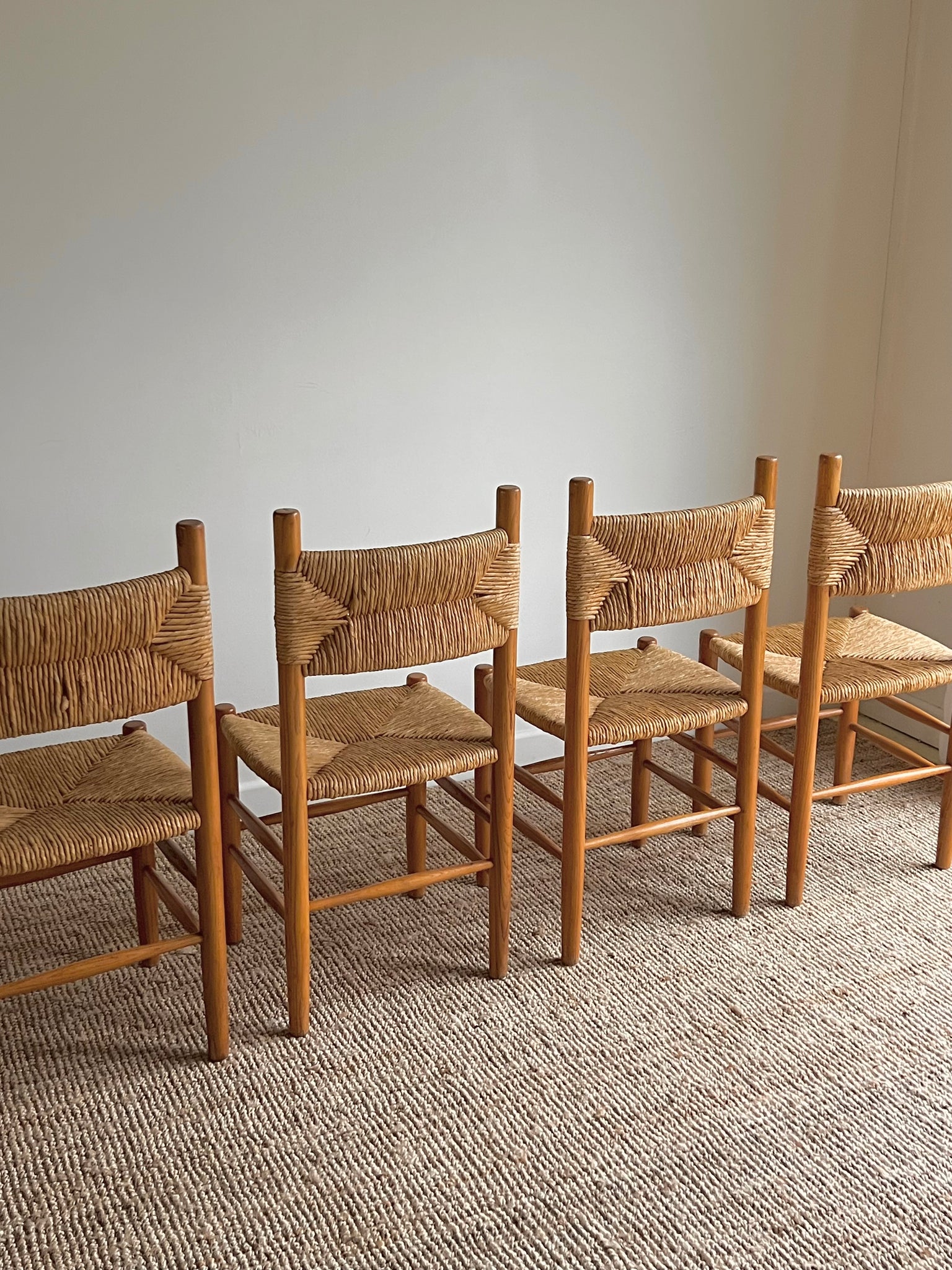 Set of x4 Vintage Rush Chairs In the Style of Charlotte Perriand