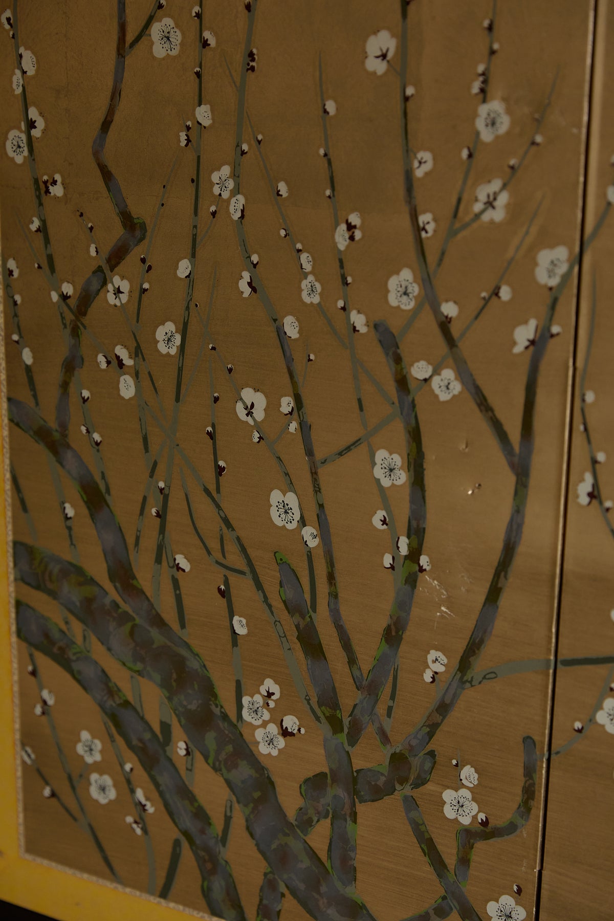 Vintage Japanese Folding Screen - Gold Leaf with Birds and Plum Blossoms